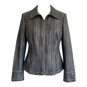 Reba snake print denim jacket  Xl rhinestones zipper bling gray silver